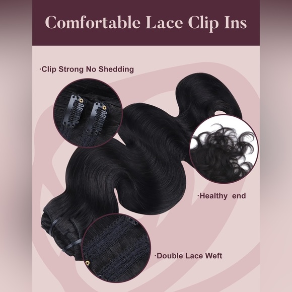 HUMAN HAIR 110g 7pcs 14 Inch Body Wave Clip in Hair Extensions, Natural Black - Picture 4 of 9